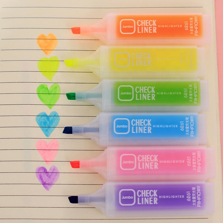 6 colors fluorescent highlighter marker pen